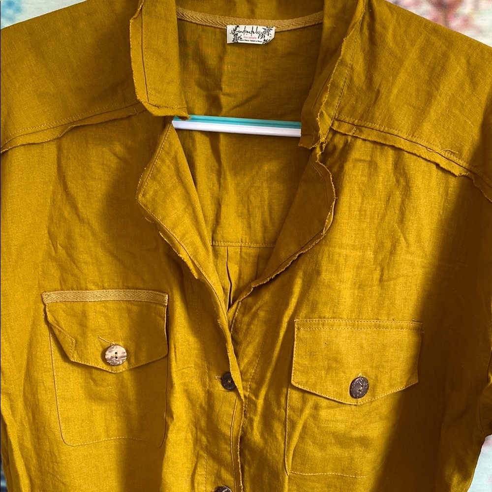Free People Yellow Bodysuit Top with Collared Neckline safari NWOT - Picture 2 of 6